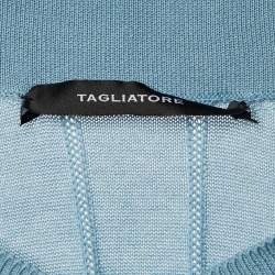 Pre Owned تيشيرت تاجلياتوري أزرق باهت مخطط محبوك مقاس كبير