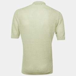 مملوكة مسبقًا Tagliatore Green Melange Wavy Knit Polo T-Shirt L