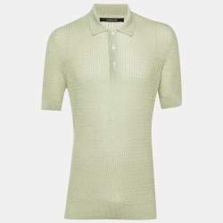 مملوكة مسبقًا Tagliatore Green Melange Wavy Knit Polo T-Shirt L