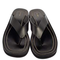 The Row Black Leather Ginza Thong Sandals Size 38