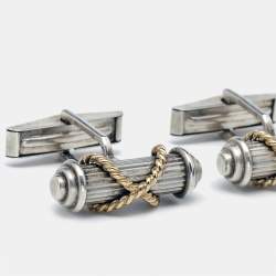 Pre Owned Tiffany & Co. Vintage Cable 18k Yellow Gold Sterling Silver Cufflinks