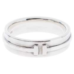 Pre Owned Tiffany & Co. Tiffany T Silver Wide Ring Size 62