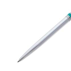 Pre Owned Tiffany & Co. Sterling Silver Blue Accent T-clip Ballpoint Pen