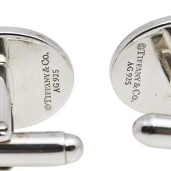 Pre Owned Tiffany & Co. Sterling Silver Engine Turned Oval Cufflinks