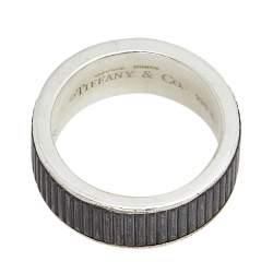 Pre Owned Tiffany & Co. Sterling Silver & Titanium Coin Edge Band Ring (Size 59)