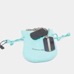 Pre Owned Tiffany & Co. Sterling Silver Midnight Titanium Double Tags Pendant Necklace