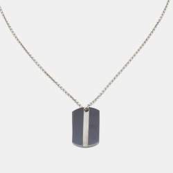 Pre Owned Tiffany & Co. Sterling Silver Midnight Titanium Double Tags Pendant Necklace