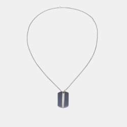 Pre Owned Tiffany & Co. Sterling Silver Midnight Titanium Double Tags Pendant Necklace