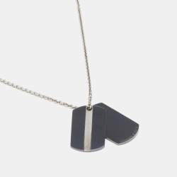 Pre Owned Tiffany & Co. Sterling Silver Midnight Titanium Double Tags Pendant Necklace