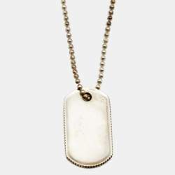 Pre Owned Tiffany & Co. Coin Edge Dog Tag Silver Beaded Chain Necklace