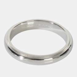 Pre Owned Tiffany & Co. Tiffany Together Milgrain Platinum Band Ring EU 61