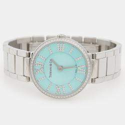 مملوكة مسبقًا Tiffany & Co. Atlas Quartz Stainless Steel Diamond Women's Wristwatch 24mm