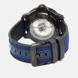 Tissot Vignette Blue Black PVD Coated Stainless Steel Canvas Rubber Seastar T120.607.041.00 Men's Wristwatch 46 mm