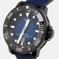 Tissot Vignette Blue Black PVD Coated Stainless Steel Canvas Rubber Seastar T120.607.041.00 Men's Wristwatch 46 mm