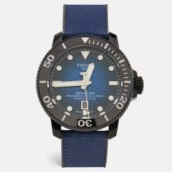 Tissot Vignette Blue Black PVD Coated Stainless Steel Canvas Rubber Seastar T120.607.041.00 Men's Wristwatch 46 mm