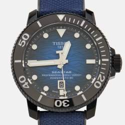 Tissot Vignette Blue Black PVD Coated Stainless Steel Canvas Rubber Seastar T120.607.041.00 Men's Wristwatch 46 mm