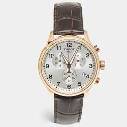 مملوكة مسبقًا Tissot Chrono XL Classic T116.617.36.037.00 Silver Dial Rose PVD Coated Stainless Steel Alligator Leather Men's Wristwatch 45 mm