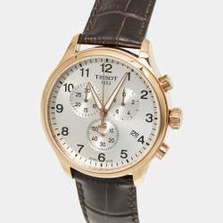 Pre Owned ساعة يد رجالية تيسوت كرونو إكس إل كلاسيك T1166173603700 مينا فضي مغطى بـ PVD الورد الفولاذي المقاوم للصدأ جلد تمساح 45 مم