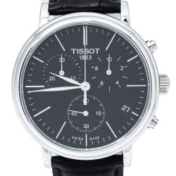 Pre Owned  Tissot Black Stainless Steel Leather Carso Premium T122417A Men's Wristwatch 41 mm