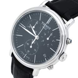 Pre Owned  Tissot Black Stainless Steel Leather Carso Premium T122417A Men's Wristwatch 41 mm