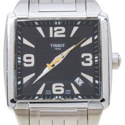Pre Owned Tissot Black Stainless Steel Quadrato T005.510.A Men's Wristwatch 36 MM