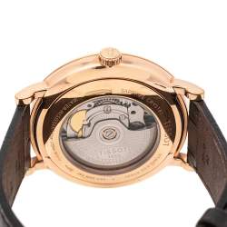 Pre Owned Tissot Silver Rose Gold Plated Stainless Steel Leather Caron Premium Powermatic 80 T122.407.36.031.00 Men's Wristwatch 40 mm