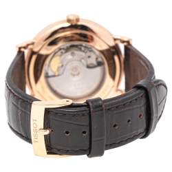 Pre Owned Tissot Silver Rose Gold Plated Stainless Steel Leather Caron Premium Powermatic 80 T122.407.36.031.00 Men's Wristwatch 40 mm