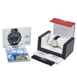 Pre Owned Tissot Silver Rose Gold Plated Stainless Steel Leather Caron Premium Powermatic 80 T122.407.36.031.00 Men's Wristwatch 40 mm