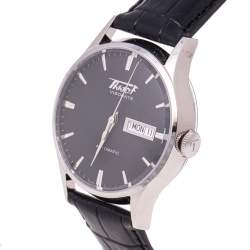 Pre Owned Tissot Black Stainless Steel Leather Heritage Visodate T019.430.16.051.01 Men's Wristwatch 40 mm
