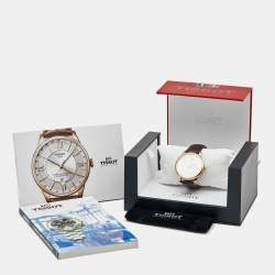 Tissot White Rose Gold Plated Stainless Steel Leather Traditional Perpetual T0636373603700 Men's Wristwatch 42 mm 