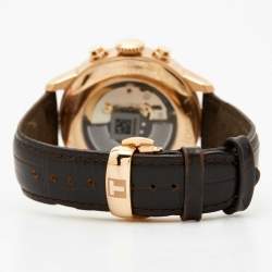 Tissot Silver Rose Gold Plated Stainless Steel Leather T-Classic Chemin Des Tourelles T099.427.36.038.00 Men's Wristwatch 44 mm 