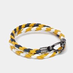 Pre Owned Tod's Mycolors Bicolor Braided Leather Gunmetal Tone Double Wrap Bracelet        