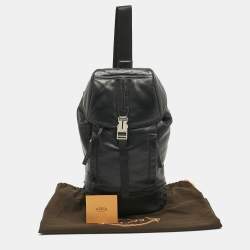 Pre Owned Tod's Black Leather Drawstring Flap Backpack
