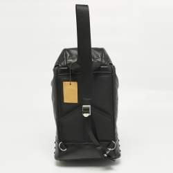 Pre Owned Tod's Black Leather Drawstring Flap Backpack