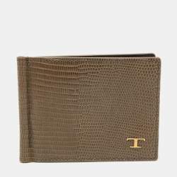 Tod's Khaki Green Lizard Embossed Leather Money Clip