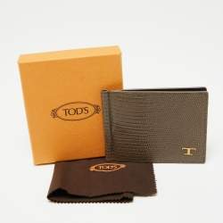 Tod's Khaki Green Lizard Embossed Leather Money Clip