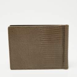 Tod's Khaki Green Lizard Embossed Leather Money Clip
