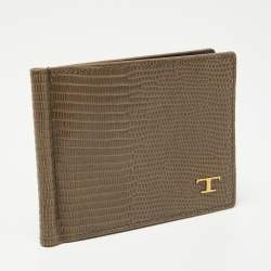 Tod's Khaki Green Lizard Embossed Leather Money Clip