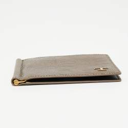Tod's Khaki Green Lizard Embossed Leather Money Clip