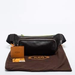 Tod's Dark Brown/Neon Green Leather Zip Waist Belt Bag