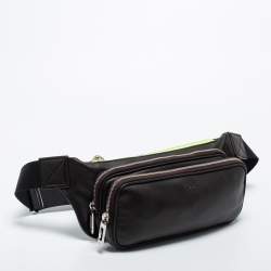 Tod's Dark Brown/Neon Green Leather Zip Waist Belt Bag