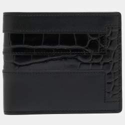 Tod's Black Croc Embossed and Leather Bifold Wallet 