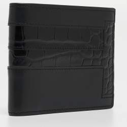 Tod's Black Croc Embossed and Leather Bifold Wallet 