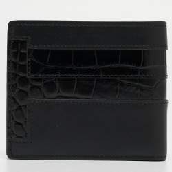 Tod's Black Croc Embossed and Leather Bifold Wallet 