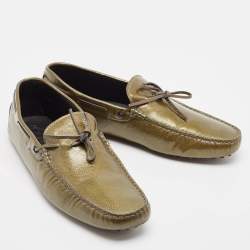 Pre Owned Tod's Green Patent Leather Driver Loafers Size 44.5