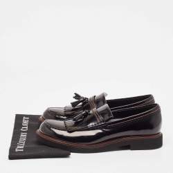 Pre Owned Tod's Black Leather Fringe Driver Loafers Size 44.5