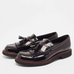 Pre Owned Tod's Black Leather Fringe Driver Loafers Size 44.5