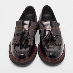 Pre Owned Tod's Black Leather Fringe Driver Loafers Size 44.5