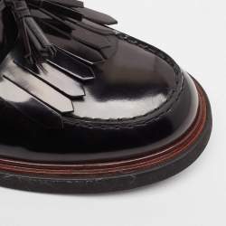 Pre Owned Tod's Black Leather Fringe Driver Loafers Size 44.5