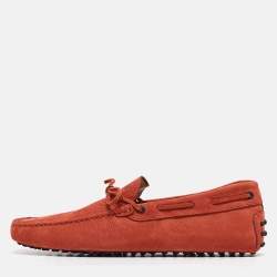 Pre Owned Tod's Orange Suede Driver Slip On Loafers Size 43.5